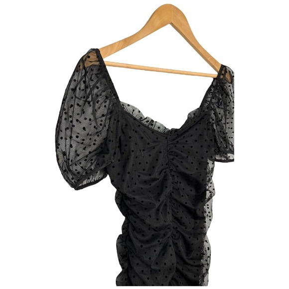 Divided H & M Ruched Gathered Polka Dot Mesh Party Cocktail Dress Black M - Picture 4 of 12
